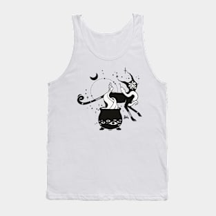 Black Cat Witch With Cauldron, Gothic Art Tank Top